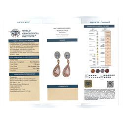 Pair of 18ct white and rose gold pear shaped morganite, oval aquamarine and round brilliant cut diamond pendant stud earrings, stamped 750, morganites 3.36 carat, aquamarines 0.70 carat, diamonds 0.85 carat, with World Gemological Institute Report