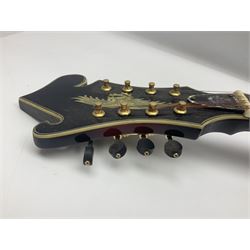 Eastern eight-string mandolin with red sunburst finish and mother-of-pearl inlay of eagles, clouds, trees etc L86cm; in fitted hard carrying case