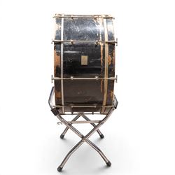 1930s Carlton Standard large concert bass drum, with Remo Fiberskyn 2 head, wooden shell and metal tension rods, on chrome cradle stand, with black hard carry case, D69cm