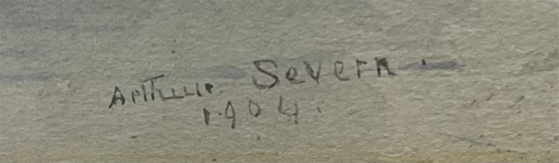 Joseph Arthur Palliser Severn RI ROI (British 1842-1931): Fishing Boats at Sunset, watercolour signed and dated 1904, 12cm x 17cm
Provenance: with The Parker Gallery, Albermarle St. London