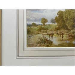 Thomas Pyne RI (British 1843-1935) Ducks in a Pond by a Bridge, watercolour signed and dated 1901, 13cm x 18cm; Walter Duncan (British 1848-1932): Punting on the River, watercolour signed and dated 1907, 13cm x 21.5cm (2)