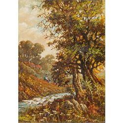 Abraham Hulk Jr. (British 1851-1922): Man Pondering a Stream, oil on canvas signed 34cm x 24cm