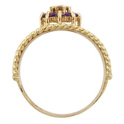 9ct gold amethyst and opal cluster ring, hallmarked