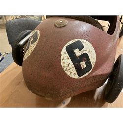 Tri-ang pressed steel Grand Prix Vanwall child’s pedal racing car, English 1960s, finished in red with racing No.3, original white plastic steering wheel, metal bucket seat, bonnet air intake, chrome plated side exhaust, chrome spoked wheels with chrome plated spinners, black solid rubber tyres L121cm W53cm H46cm)