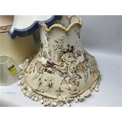 Collection lampshades in various styles, to include pleated examples, tasseled detail, floral design etc