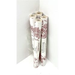 Four rolls of Laura Ashley toile wallpaper in Raspberry colour (L10m, W53cm)