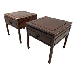 Pair of Chinese hardwood lamp tables with drawers