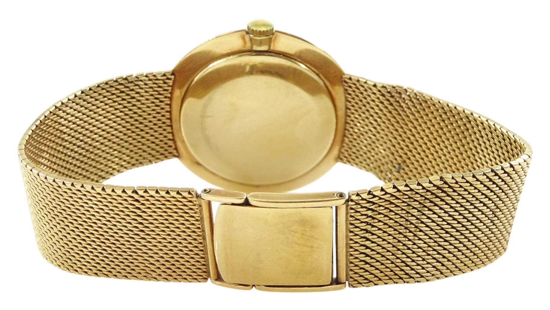 Movado gentleman's 9ct gold manual wind wristwatch, silvered dial with baton hour markers and subsidiary seconds dial, London 1958, on integral 9ct gold bracelet