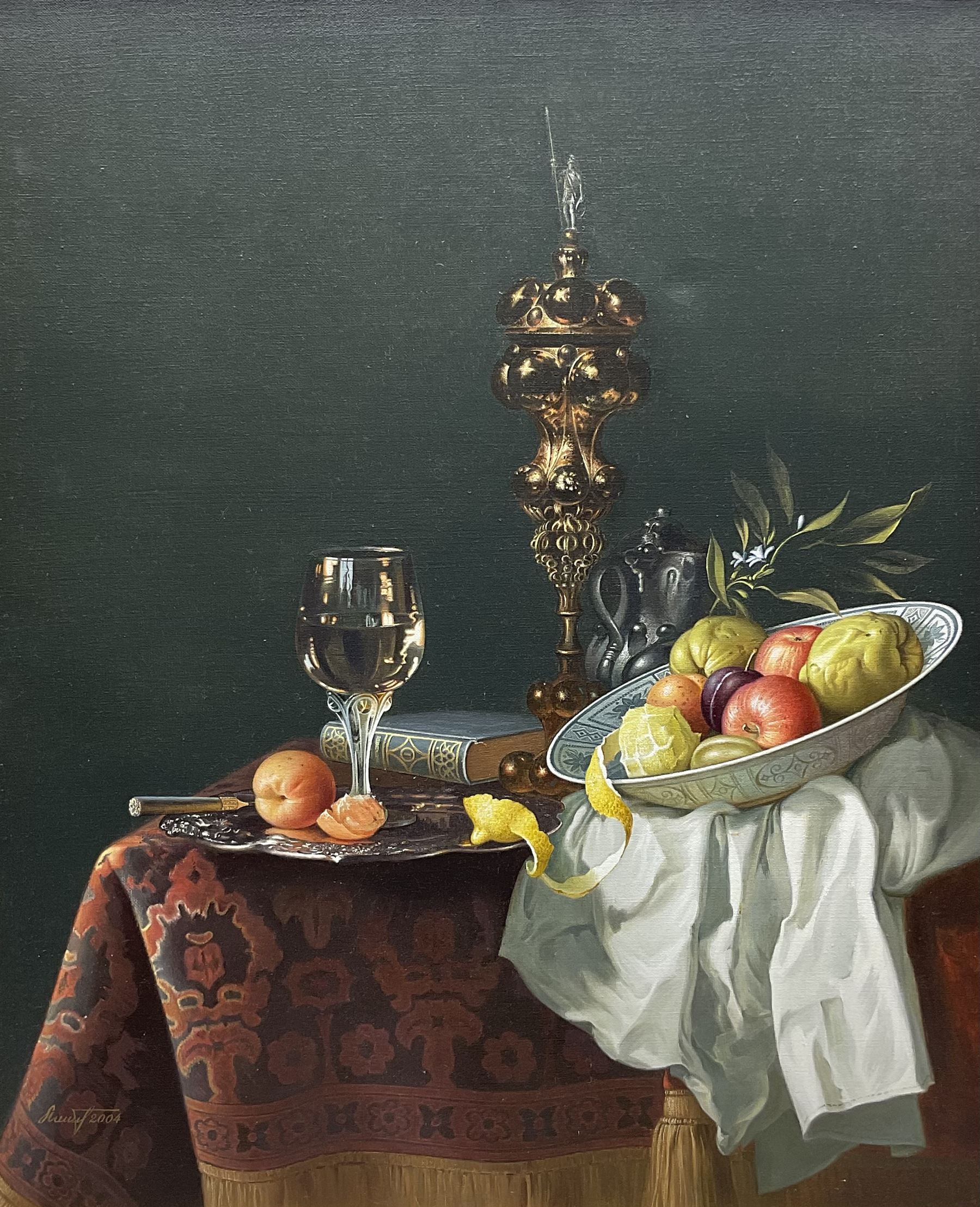 Gregori (Lysechko) Lyssetchko (Russian 1939-): Still Life of Fruit and Wine Glass, oil on canvas signed and dated 2004, 72cm x 59cm 
Provenance: private collection, purchased David Duggleby Ltd 7th June 2019 Lot 174