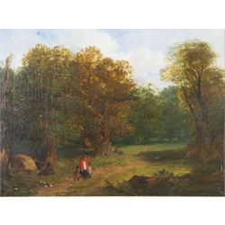 Attrib. Frederick Richard Lee RA (British 1798-1879): Figures on a Woodland Path, oil on c...