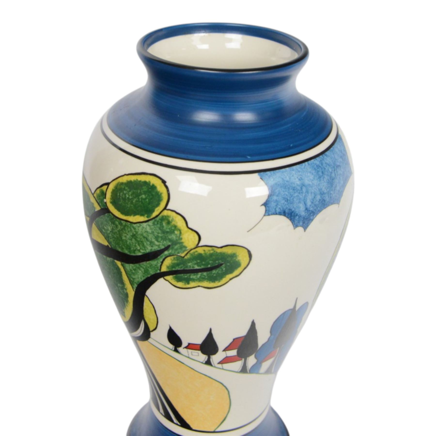 Wedgwood Bizarre by Clarice Cliff, Mei Ping vase, May Avenue hand painted based upon an original, limited edition 61/250, with certificate and box, H31cm 