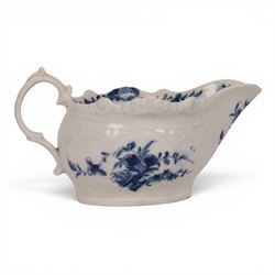 Worcester blue and white cream boat, decorated in the Two Porter Landscape pattern, circa 1765-1775, L13.5cm