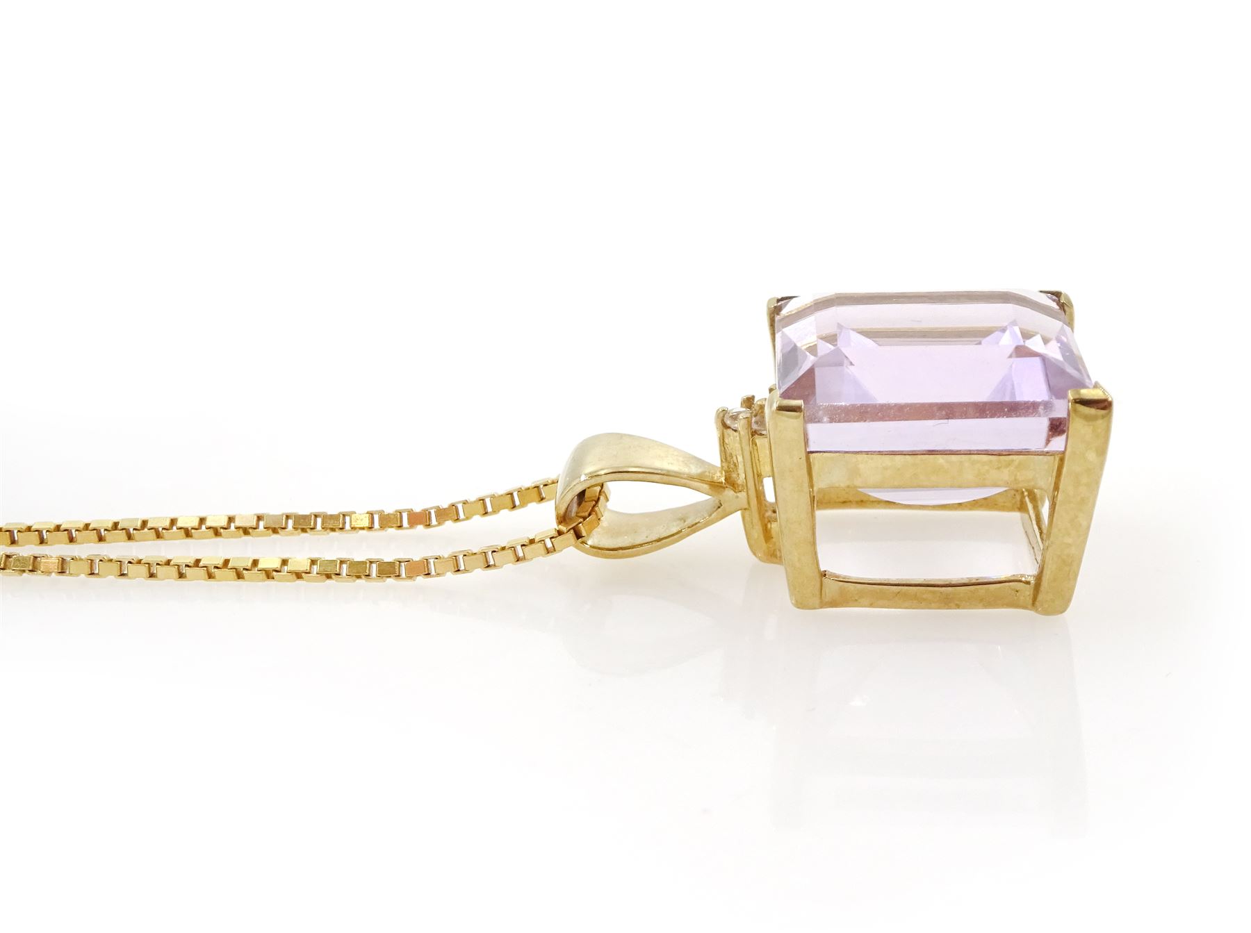 9ct gold square cut amethyst and white topaz pendant necklace, hallmarked
