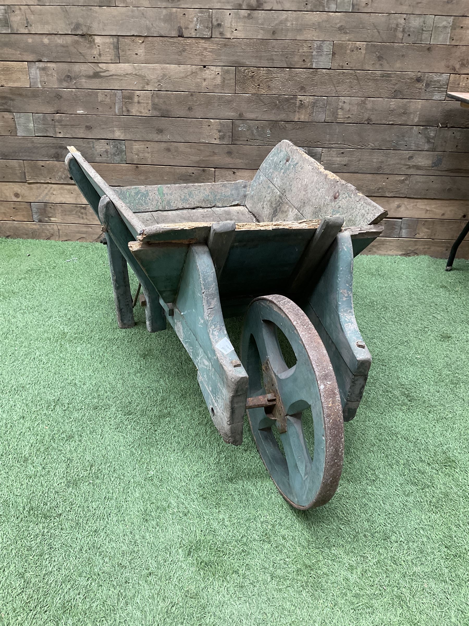 Early 20th century painted wooden wheelbarrow - THIS LOT IS TO BE COLLECTED BY APPOINTMENT FROM DUGGLEBY STORAGE, GREAT HILL, EASTFIELD, SCARBOROUGH, YO11 3TX