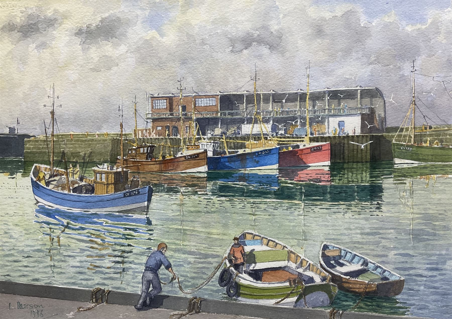 Les Pearson (British 1923-2010): 'Early Morning- Bridlington Harbour', watercolour signed and dated 1986, titled verso 26cm x 37cm 