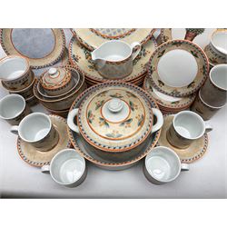 Villeroy & Boch Gallo design Switch 4 Naranja & Nazare pattern tea and dinner wares, to include seven dinner plates, twin handled lidded tureen, five mugs, four saucers, jug, lidded sucrier, large bowl,  seven ramekins, various side plates, two bowls etc