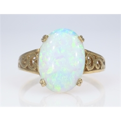  9ct gold opal set ring with open scroll shoulders hallmarked  