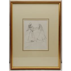 Lesley Fotherby (British 1946-): 'Two Dancers' in Edward II and 'Preparing for Coppelia Study II', two pencil sketches titled on gallerys label verso 25cm x 20cm and 24cm x 19cm (2)
Provenance: exh. 'Lesley Fotherby: Sunlight and Spotlight', Chris Beetles April 2014, No.s 113 and 129, where purchased by the vendor