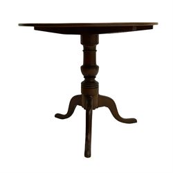 19th century oak pedestal table, circular snap top, tripod base