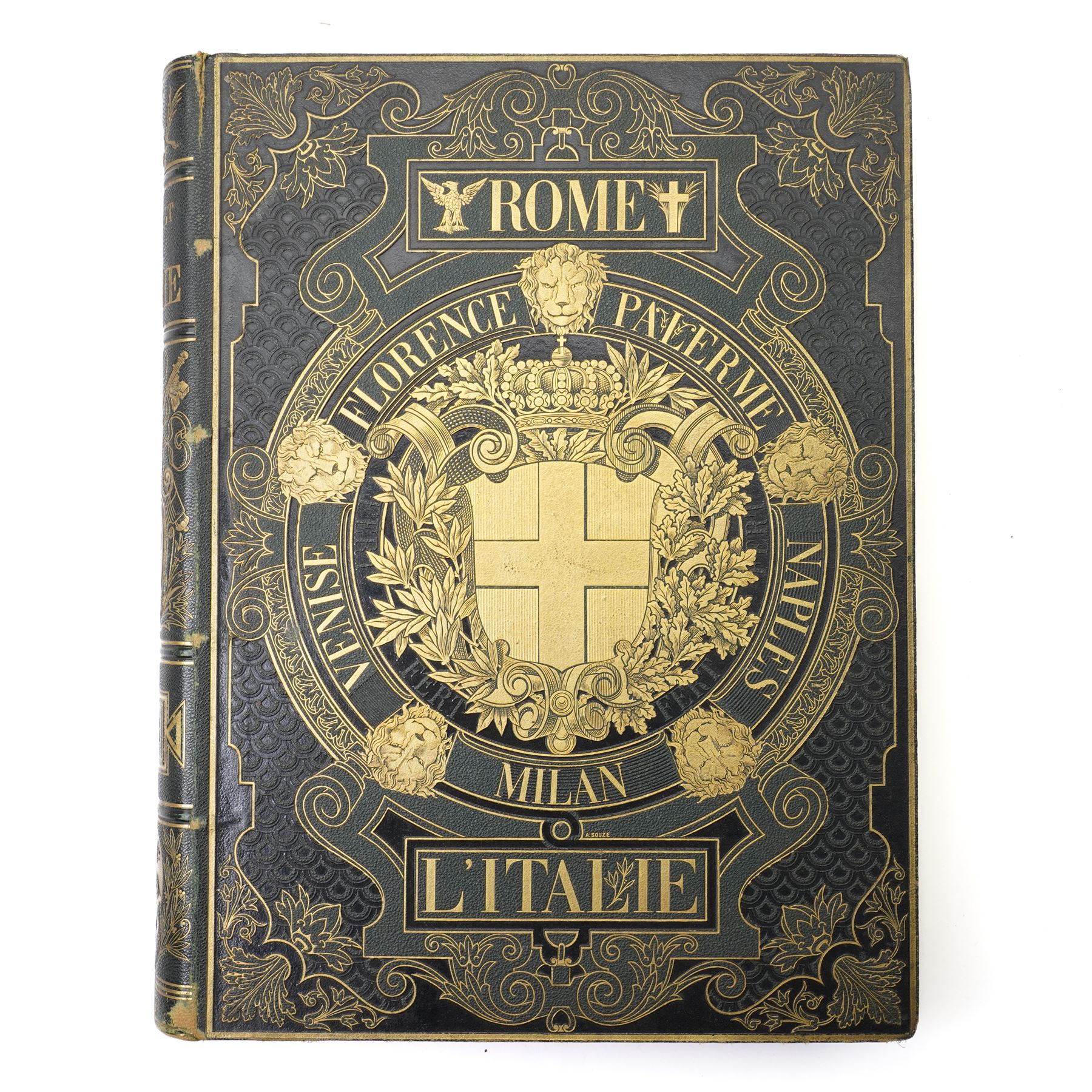 Limiers, Henri-Philippe de - 'Annales de la Monarchie Francoise' published Chez L'Honore  
& Chatelain, Amsterdam 1724, three volumes in one, sixty three full page plates, full calf, Gourdault, Jules - L'Italie' published Paris 1877, decorative boards, aeg, and 'Tableaux de la Revolution Francoise' with forty engraved plates out of forty eight (3)