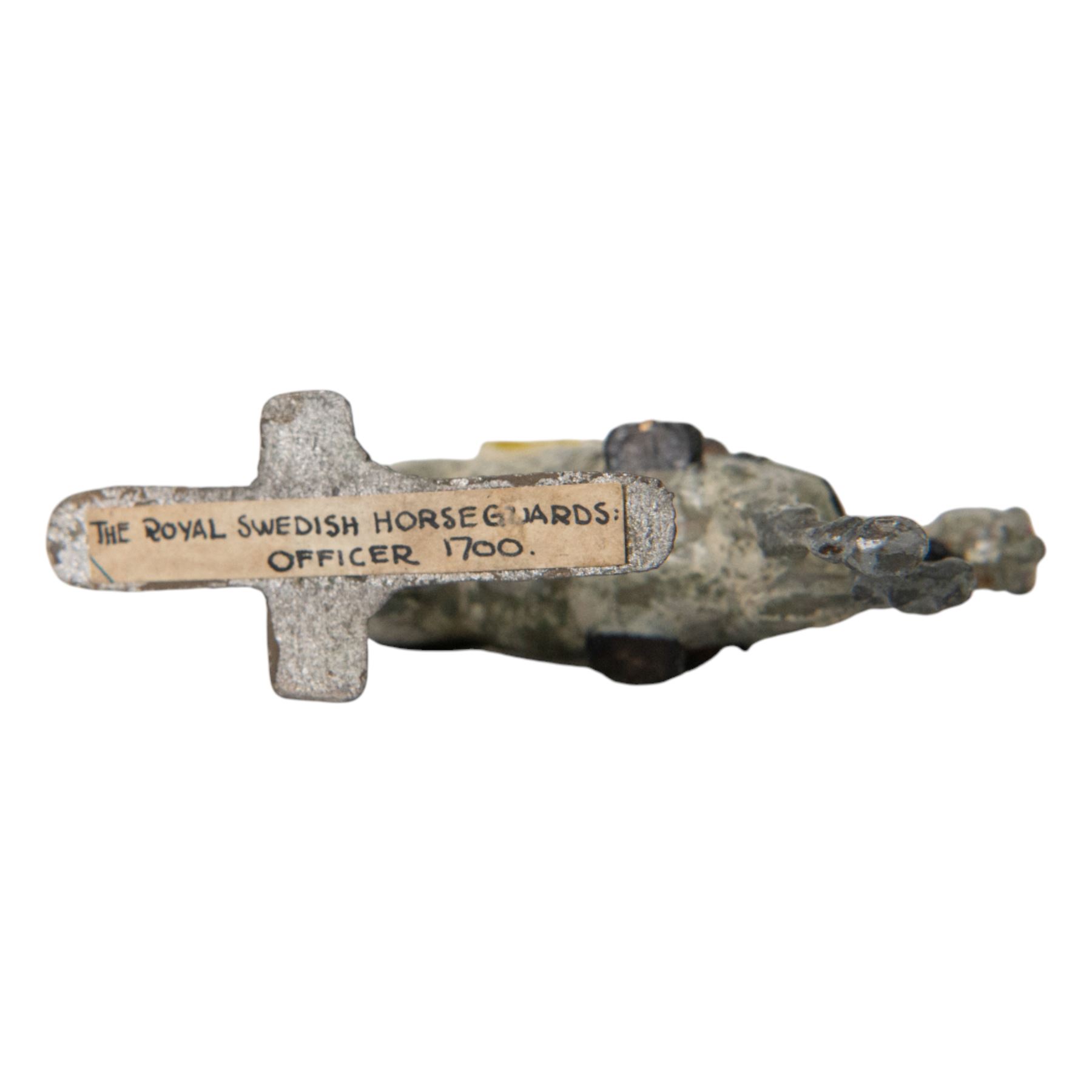 Holger Eriksson; rare hand-painted metal figure, modelled as Royal Swedish horse guards officer 1700, H8cm