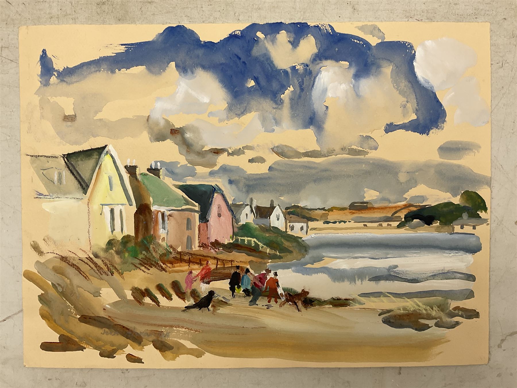 Jean Alexander (British 1911-1994): Views in Suffolk, comprising: 'Morning on the Shore - Aldeburgh July 1984', 'Sunshine on the Backwater - Aug '85 with Stephanie', 'Stormy Weather - High Sea near East Terrace Aug 1988', 'Walberswick - July 1990', 'Squally Weather near Bungay (outside Joan's house Broom Tuns) Jan 1990', 'Polzeath N. Cornwall - August 1989', and another untitled, watercolours, each signed, variously titled and dated verso, the titled 27.5cm x 37.5cm (unframed), the other 25cm x 27cm (mounted) (7)