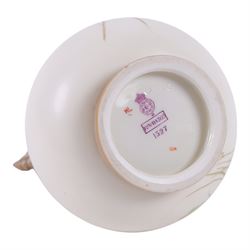 Royal Worcester blush Ivory vase, decorated with butterfly and insects amongst wild flowers, dolphin handles, puce mark beneath and numbered RN14303 and 1327, H23cm 