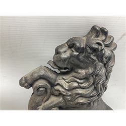 Victorian cast iron doorstop, modelled as a lion rampant, height 37cm