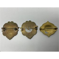Four enamelled sweetheart brooches - Army Pay Corps, Royal Berkshire Regiment, Army Service Corps and York & Lancaster; another Army Service Corps brooch with mother-of-pearl background; and three aircraft pin brooches (8)