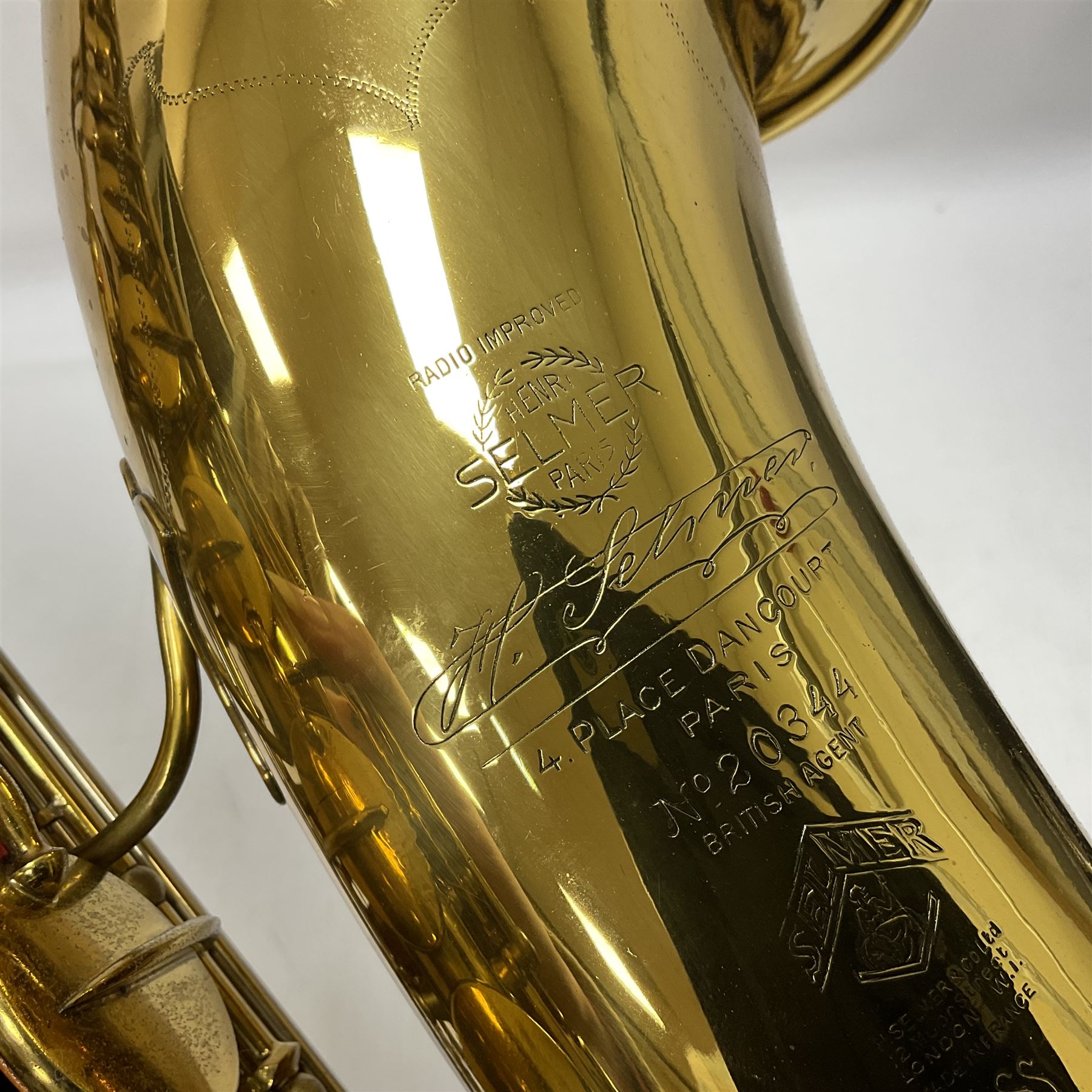 French Henri Selmer 1935 Radio Improved Tenor B flat Saxophone No 20344, with a velvet lined hard case
One of only 550 produced in that year