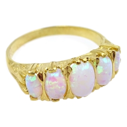 Silver-gilt five stone opal ring, stamped SIL  