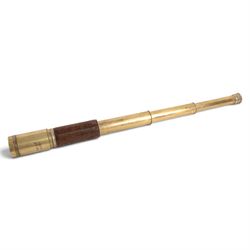 Early 20th century leather-bound three drawer brass telescope, inscribed 'Presented to The...