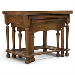 Barker & Stonehouse - Flagstone nest of three tables, inset stone and mango wood, raised o...