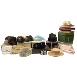 Ladies Assorted Formal and Occasion Hats, including Philip Somerville hat, Harrods fur hat, Philip Somerville boater hat etc, together with a boxed pair of Church's shoes