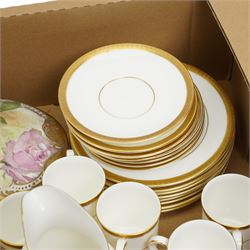 Royal Doulton 'Royal Gold' tea ware, set of four Limoges trinket boxes, small limoges vase and large covered box