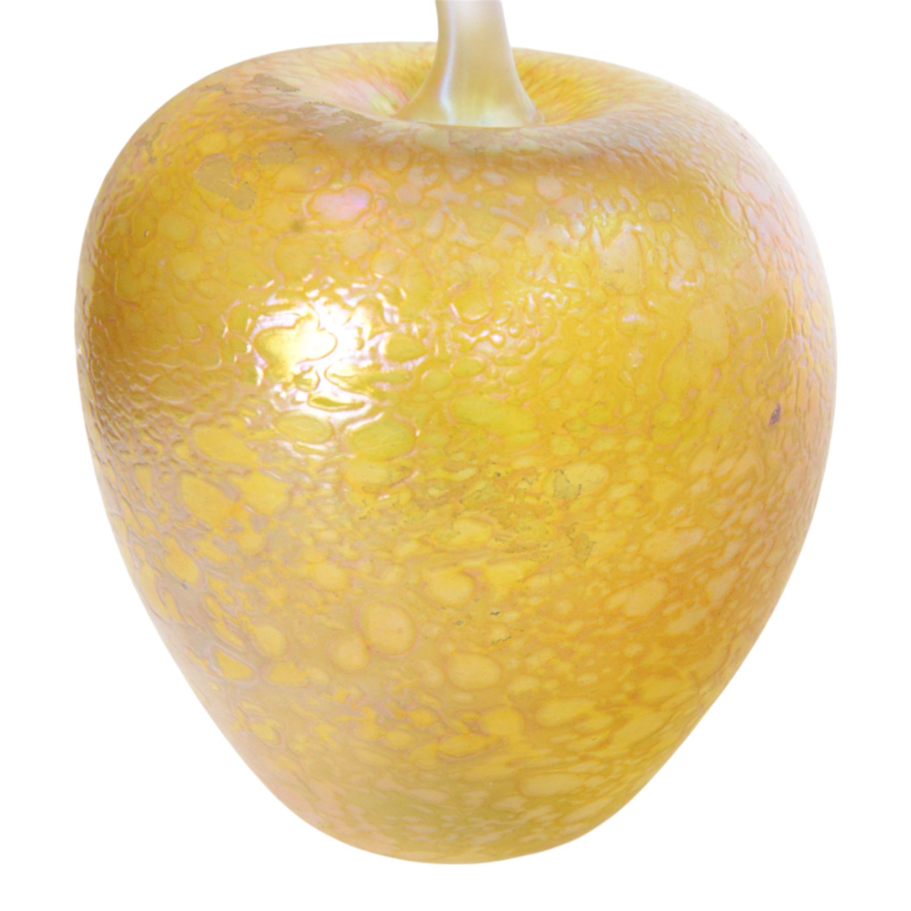 John Ditchfield for Glasform, two iridescent gold Art Glass paperweights, modeled as a mushroom and apple, apple H19cm