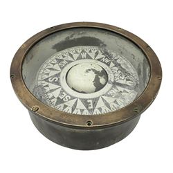 Ship's brass cased compass, made by B Cooke & Son Ltd. Hull, H14cm, D24cm
