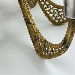 Modernist silver plated candelabra centrepiece by Stuart Devlin, with six pierced gilt branches supporting a central tapering cylindrical rose bowl and six fluted candle holders, with detachable star shaped gilt cover, stamped SD, TG to underside of central bowl, overall H17cm