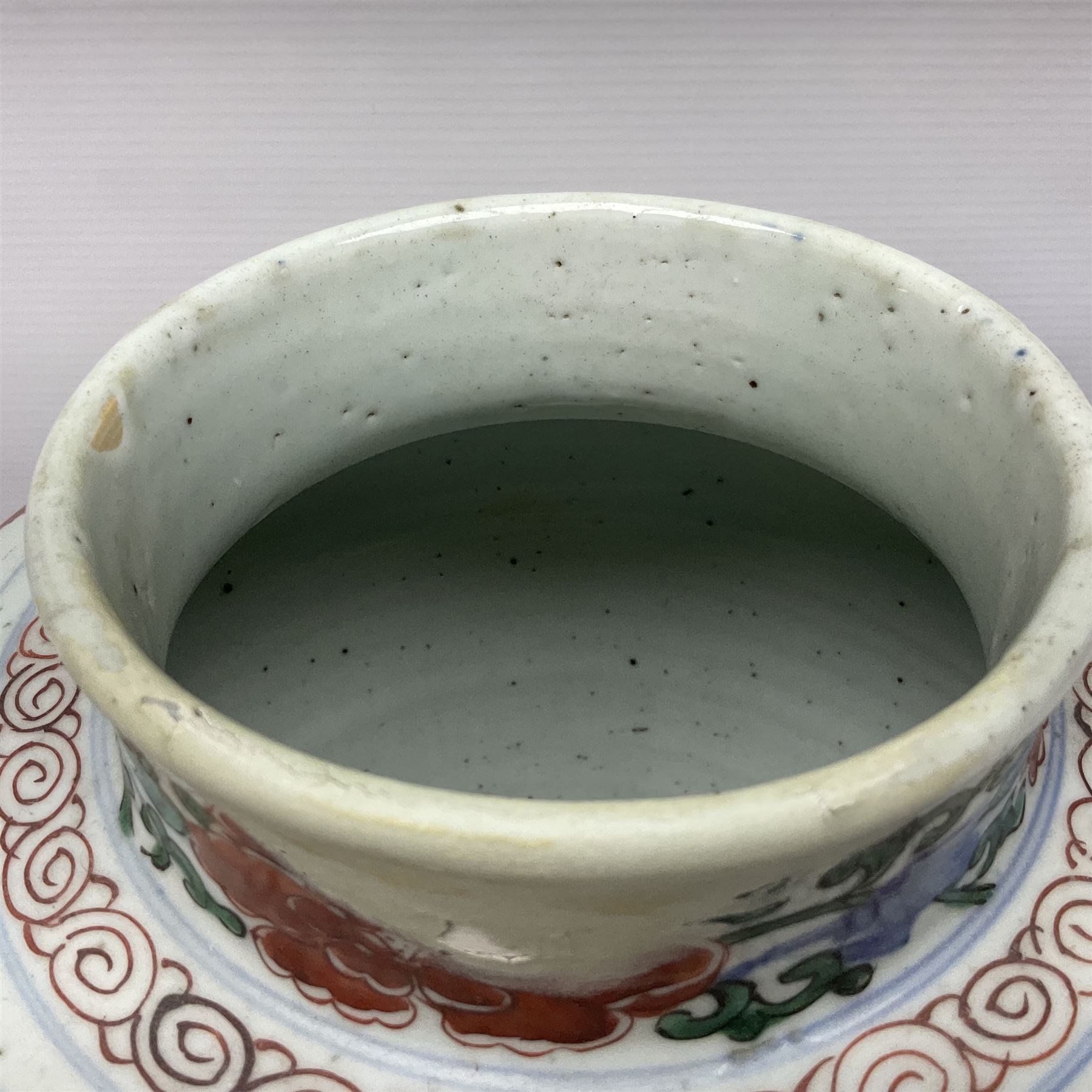 19th century Chinese Wucai vase and cover, decorated  with peacock on blue rockwork and other birds flying amongst tree peonies, H43cm