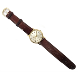  Omega Geneve 9ct gold wristwatch, silvered dial, date aperture, minute track, centre seconds, manual wind movement,34mm diameter213  
