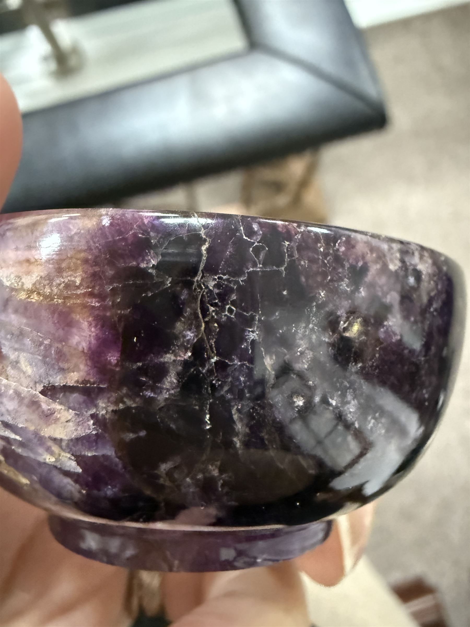 Derbyshire Blue John circular bowl, D6cm