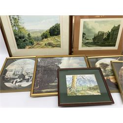 Selection of framed prints, including Set of four by Jodocus De Momper Magdalen College From the Bridge and University College etc. 