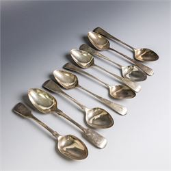 Collection of silver flatware, comprising set of six Georgian teaspoons, three Victorian Exeter silver dessert forks, Georgian Old English pattern table spoon, etc all hallmarked