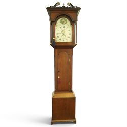 Thomas Small of Guisborough - George III oak eight-day longcase clock, the painted arched ...