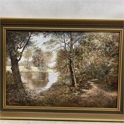 N C Hanson (British 20th century): 'Stepping Stones Throstle Nest Littlebeck' & a River scene, pair oils on board signed one titled verso 32cm x 47cm (2)