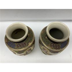 Pair of early 20th century Japanese Satsuma vases, decorated with immortals, with painted mark to base, H26cm