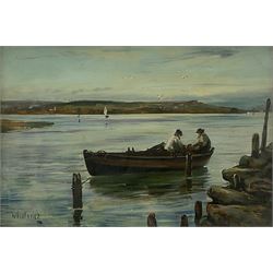 William Fleming Vallance RSA (Scottish 1827-1904): Rowing Boat by the Quayside, oil on board signed 24cm x 34cm