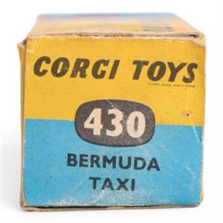 Corgi Toys Ford Thunderbird Bermuda Taxi no. 430, white body with yellow lettering with red and green plastic canopy, boxed