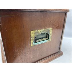 19th century oak cased part canteen of cutlery, to include silver-plated James Deakin & Sons examples, the two hinged doors opening to reveal fitted drawers, with small inlaid bone plaque stating Patent No 1101, H31cm W49cm