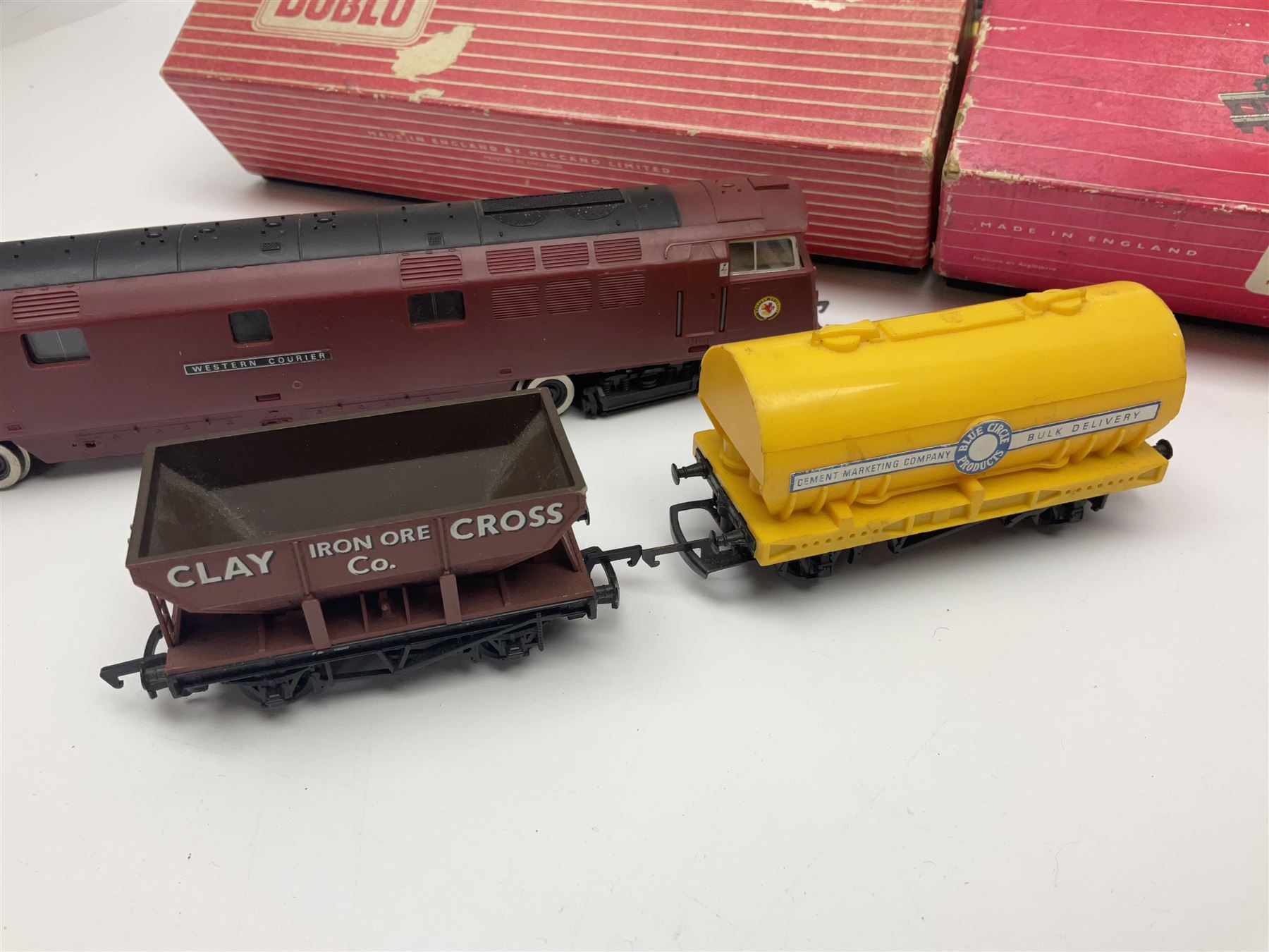 Hornby '00' gauge - LNER Heavy Goods Electric train Set with Class B12 4-6-0 locomotive No.8509, tender, seven wagons and accessories; boxed; Class 52 'Western' Diesel Hydraulic C-C locomotive 'Western Courier' No.D1062; Class 3F 'Jinty' 0-6-0 tank locomotive No.47606; and six goods wagons; two power controllers and oddments of track; all unboxed; together with Hornby Dublo TPO Mail Van Set with separate Line Side Apparatus and Junction Signals; all boxed